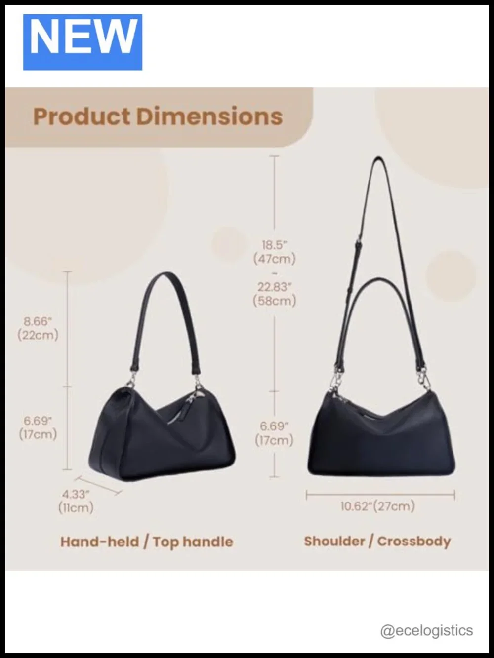 Full-Grain Leather Hobo Crossbody Bag Adjustable Strap w/ Pocket